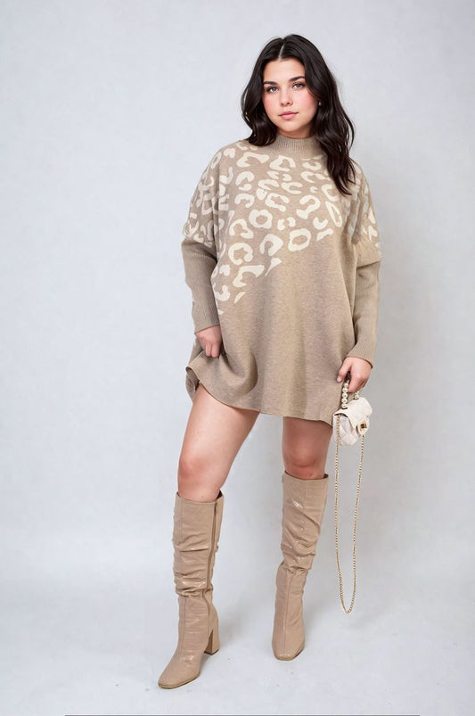 Leopard Print Knitted Long Sleeve Jumper - Black River UK