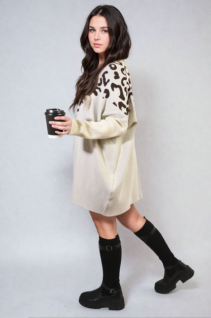 Leopard Print Knitted Long Sleeve Jumper - Black River UK