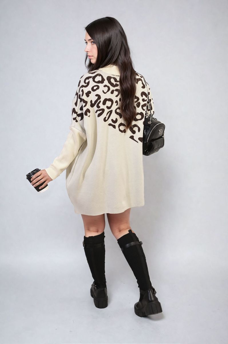 Leopard Print Knitted Long Sleeve Jumper - Black River UK