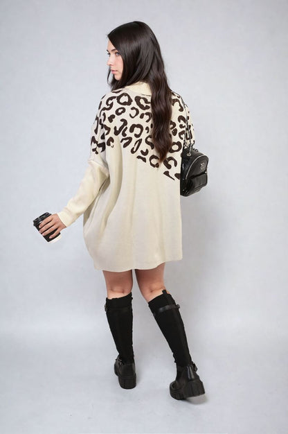 Leopard Print Knitted Long Sleeve Jumper - Black River UK