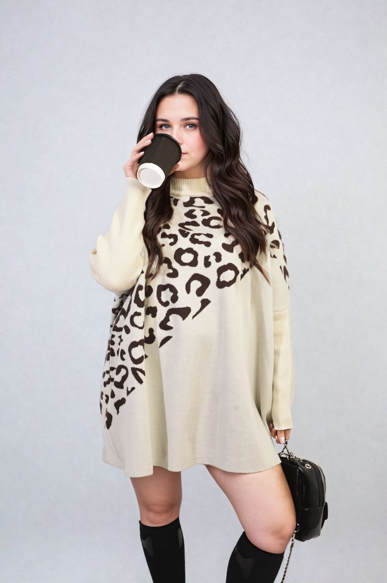 Leopard Print Knitted Long Sleeve Jumper - Black River UK