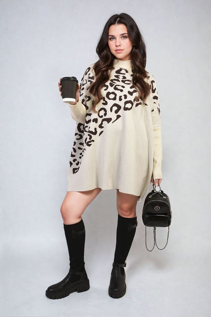 Leopard Print Knitted Long Sleeve Jumper - Black River UK