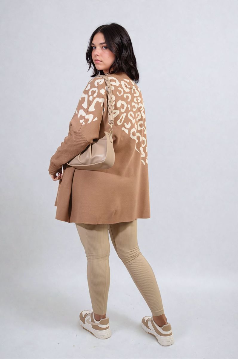 Leopard Print Knitted Long Sleeve Jumper - Black River UK