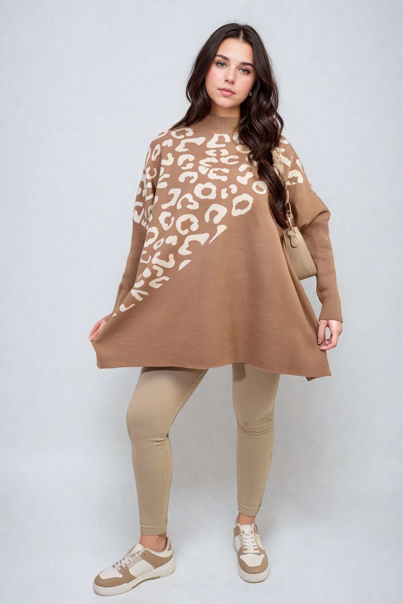 Leopard Print Knitted Long Sleeve Jumper - Black River UK