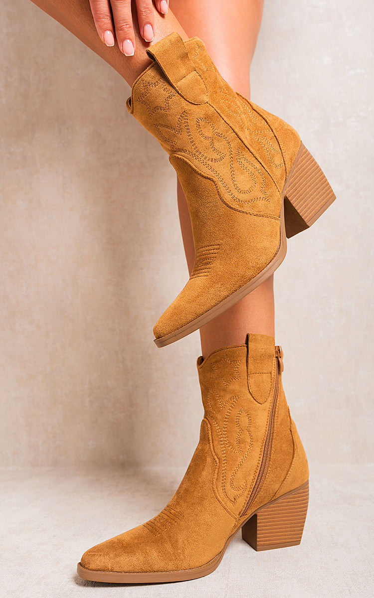 Suede Cowboy Ankle Length Boots - Black River UK