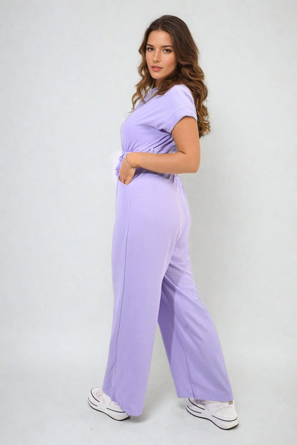 Belted V Neck Jumpsuit with Side Pockets - Black River UK