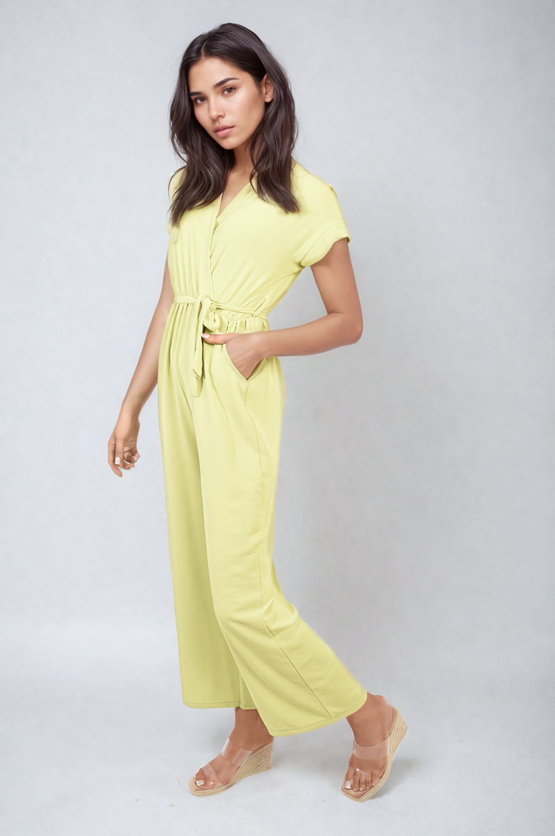 Belted V Neck Jumpsuit with Side Pockets - Black River UK