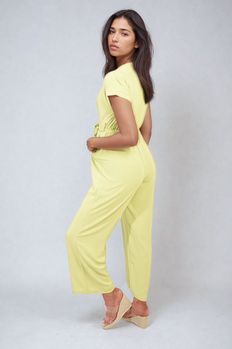 Belted V Neck Jumpsuit with Side Pockets - Black River UK
