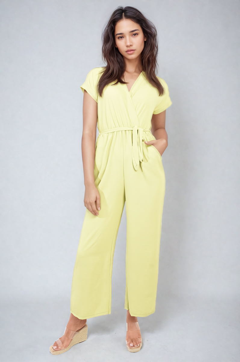 Belted V Neck Jumpsuit with Side Pockets - Black River UK