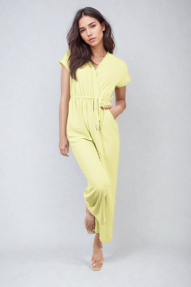 Belted V Neck Jumpsuit with Side Pockets - Black River UK