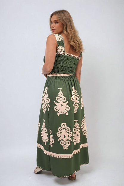 Smocked Sleeveless Flowy Tribal Print Summer Maxi Dress - Black River UK
