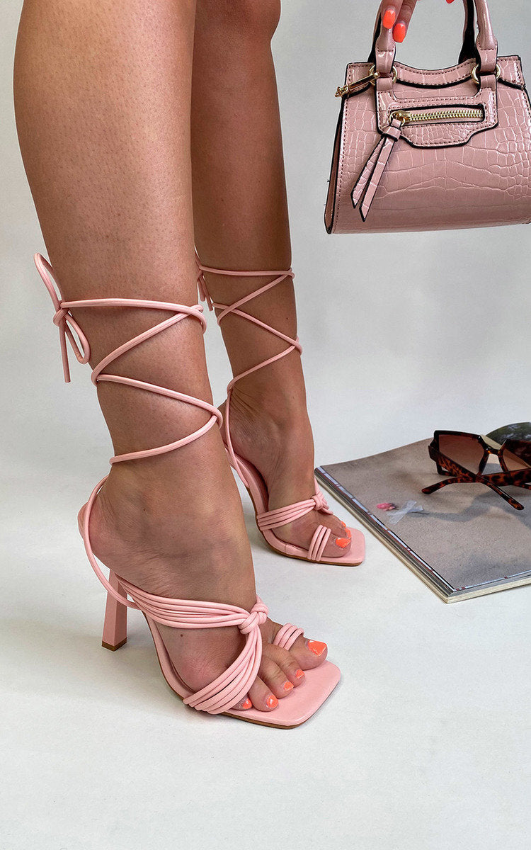Strappy Lace Up Heels - Black River UK
