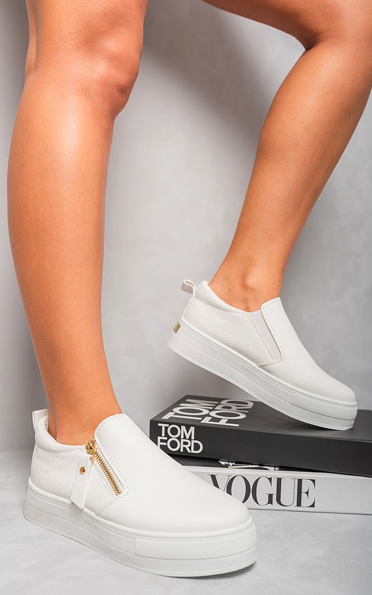 Zipper Decor Slip On Trainers - Black River UK