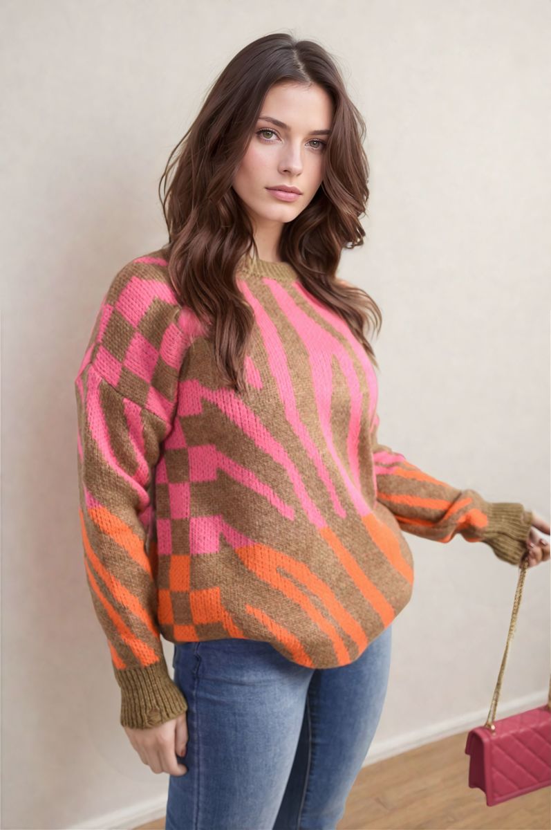 Zebra Stripe Knitted Jumper - Black River UK