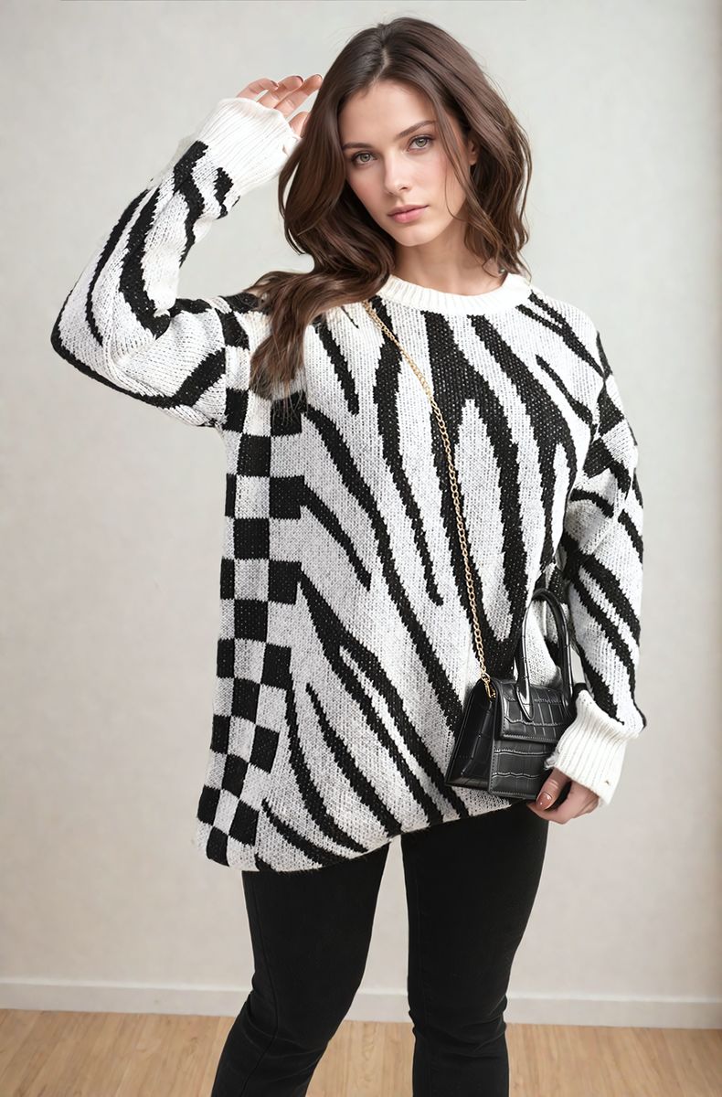Zebra Stripe Knitted Jumper - Black River UK