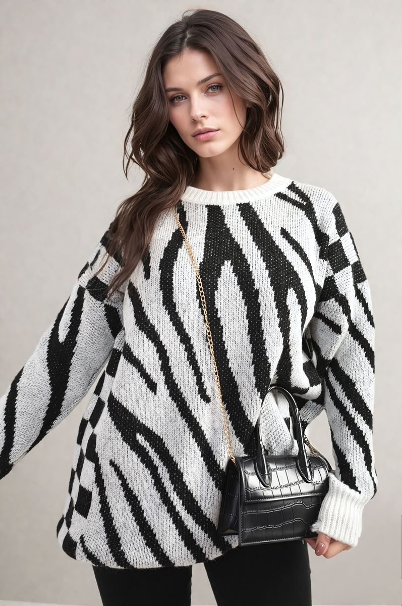 Zebra Stripe Knitted Jumper - Black River UK