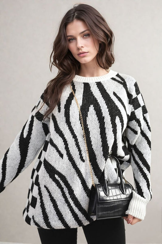 Zebra Stripe Knitted Jumper - Black River UK