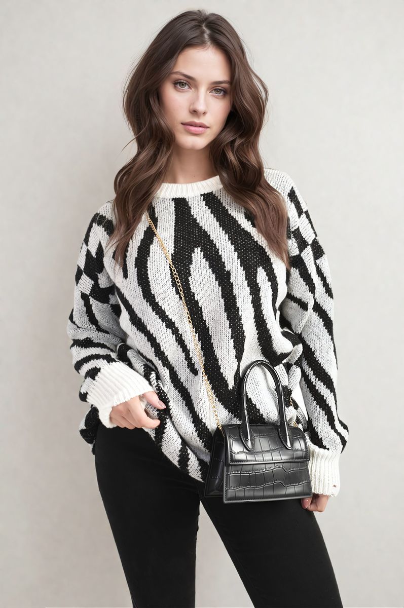 Zebra Stripe Knitted Jumper - Black River UK
