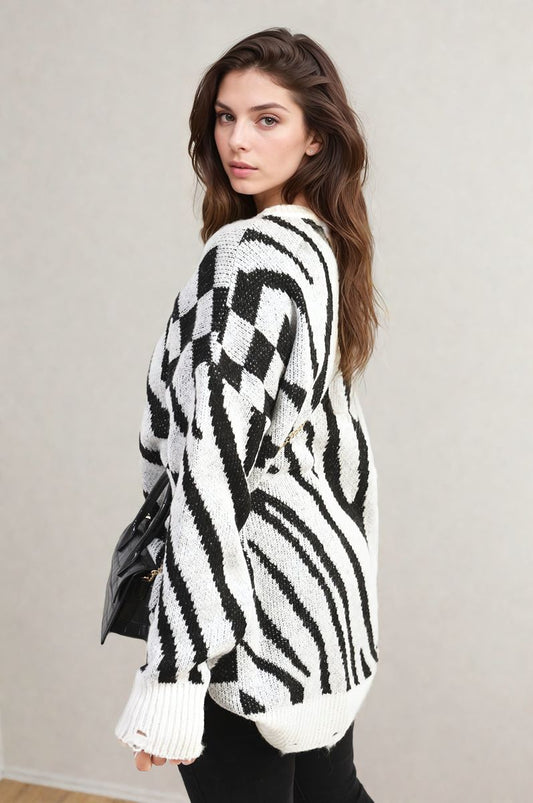 Zebra Stripe Knitted Jumper - Black River UK
