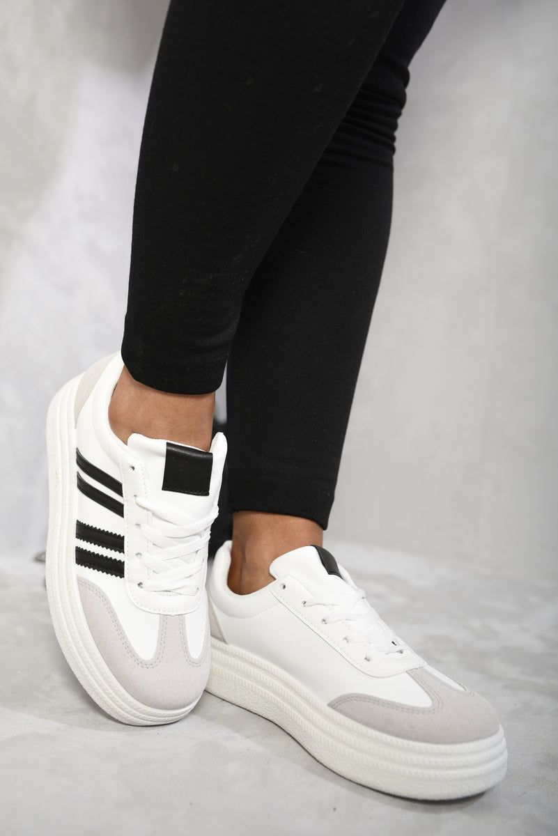 Striped Lace Up Trainers - Black River UK