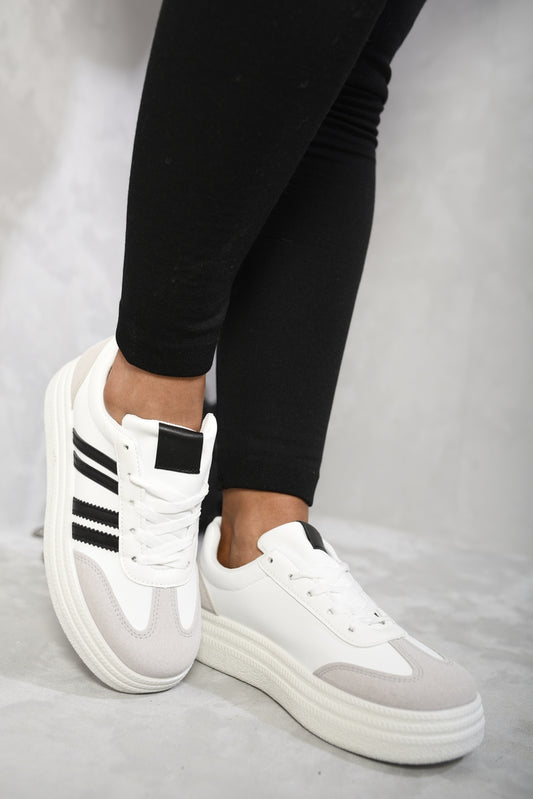 Striped Lace Up Trainers - Black River UK