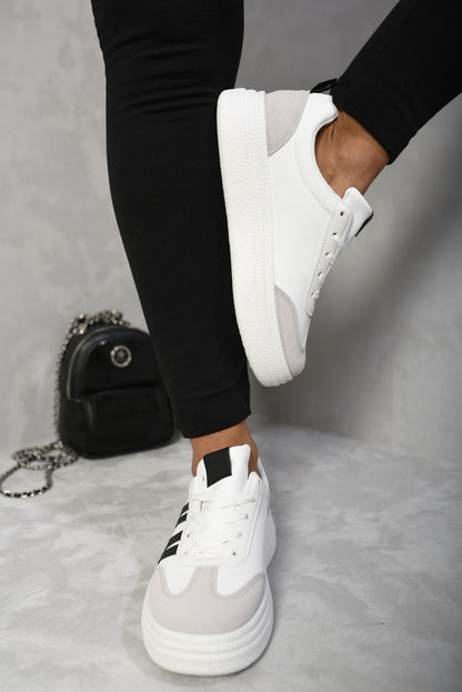 Striped Lace Up Trainers - Black River UK