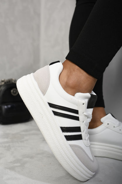 Striped Lace Up Trainers - Black River UK