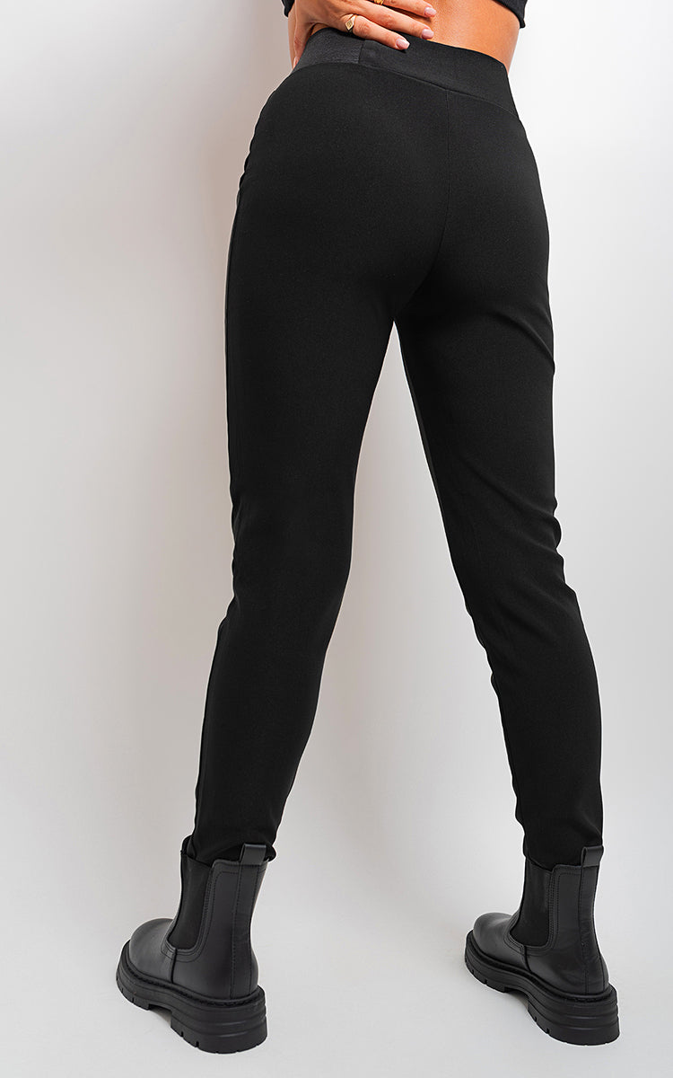 Elastic Waist Button Detail Leggings - Black River UK