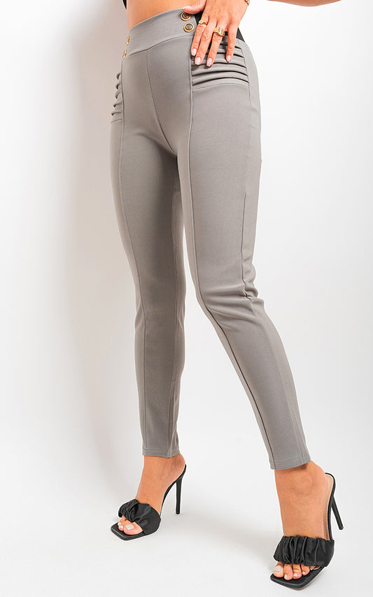 Elastic Waist Button Detail Leggings - Black River UK