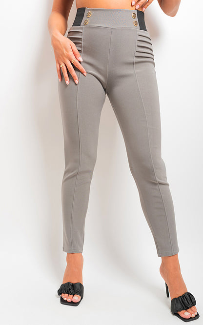 Elastic Waist Button Detail Leggings - Black River UK