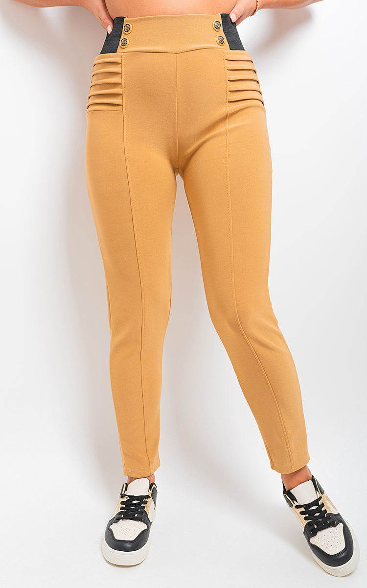 Elastic Waist Button Detail Leggings - Black River UK