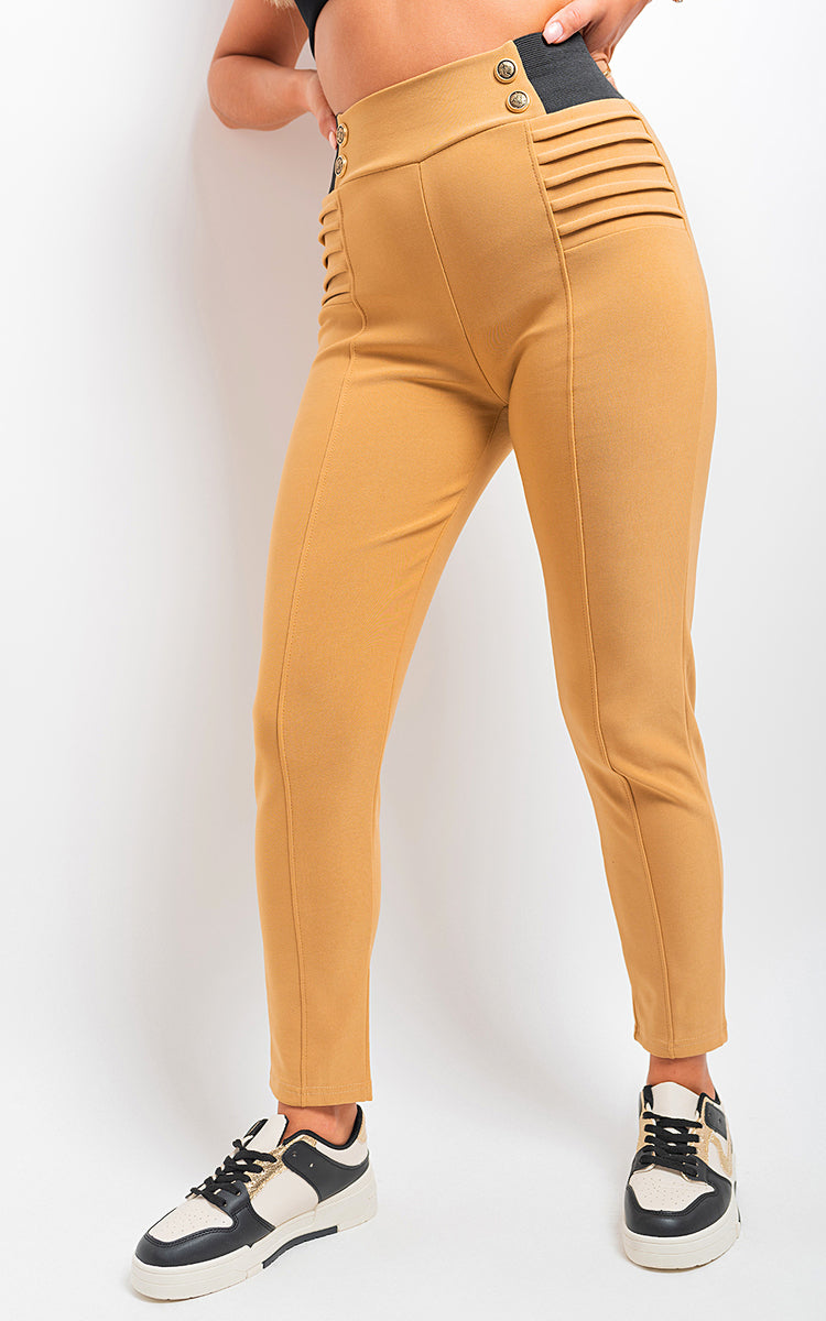 Elastic Waist Button Detail Leggings - Black River UK