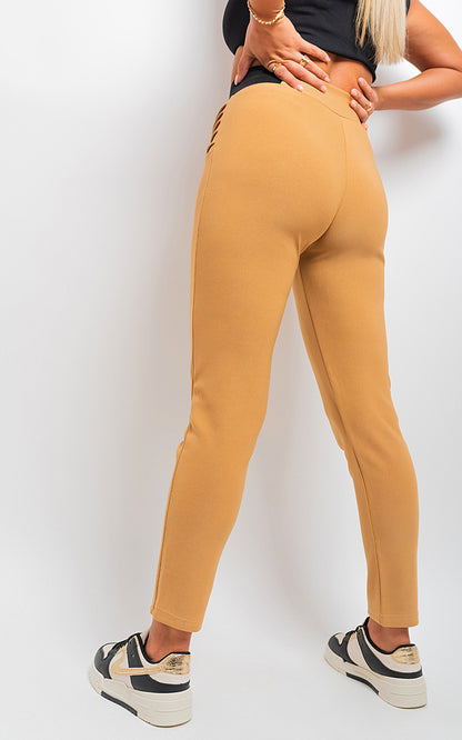 Elastic Waist Button Detail Leggings - Black River UK
