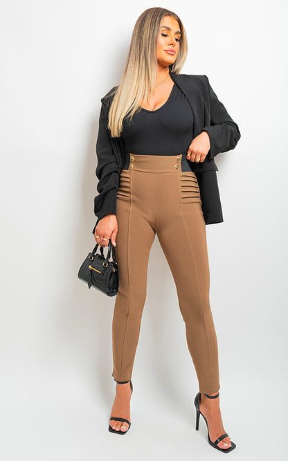 Elastic Waist Button Detail Leggings - Black River UK