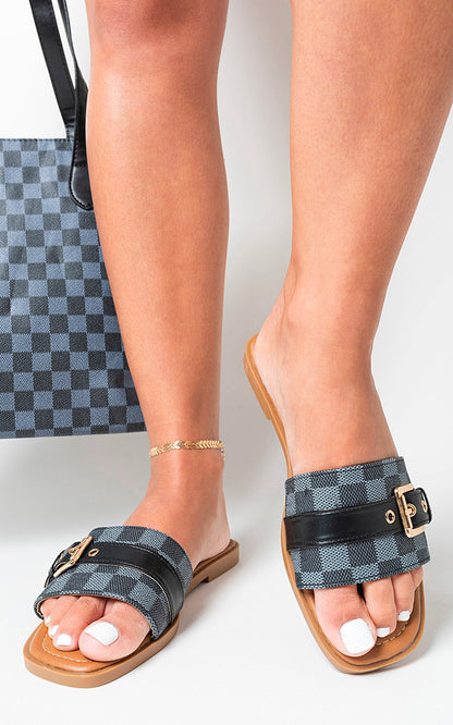 Open Toe Flat Sandals - Black River UK