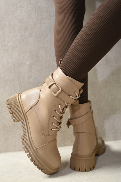 Lace Up Buckle Chunky Combat Boots - Black River UK