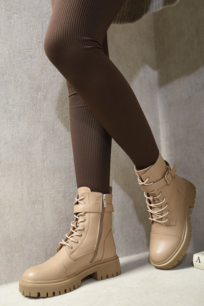 Lace Up Buckle Chunky Combat Boots - Black River UK