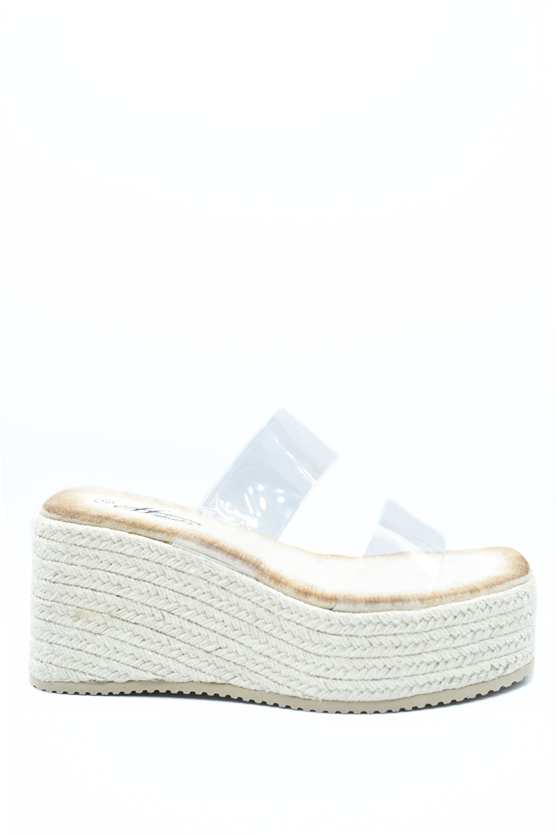 Transparent Double Strap Platform Wedge Heels - Black River UK