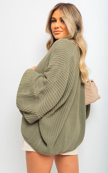 Knitted Balloon Sleeve Cardigan - Black River UK