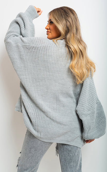 Knitted Balloon Sleeve Cardigan - Black River UK