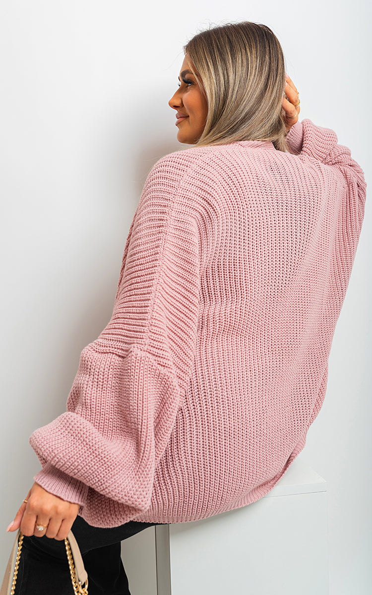 Knitted Balloon Sleeve Cardigan - Black River UK
