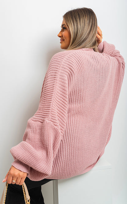 Knitted Balloon Sleeve Cardigan - Black River UK