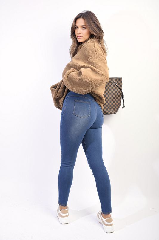 High Waisted Ripped Skinny Jeggings - Black River UK