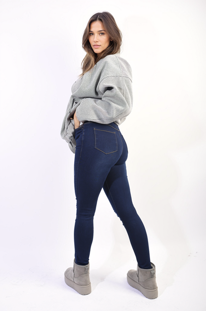 High Waisted Ripped Skinny Jeggings - Black River UK