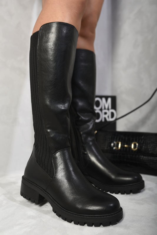 Zip Up Knee High Boots - Black River UK