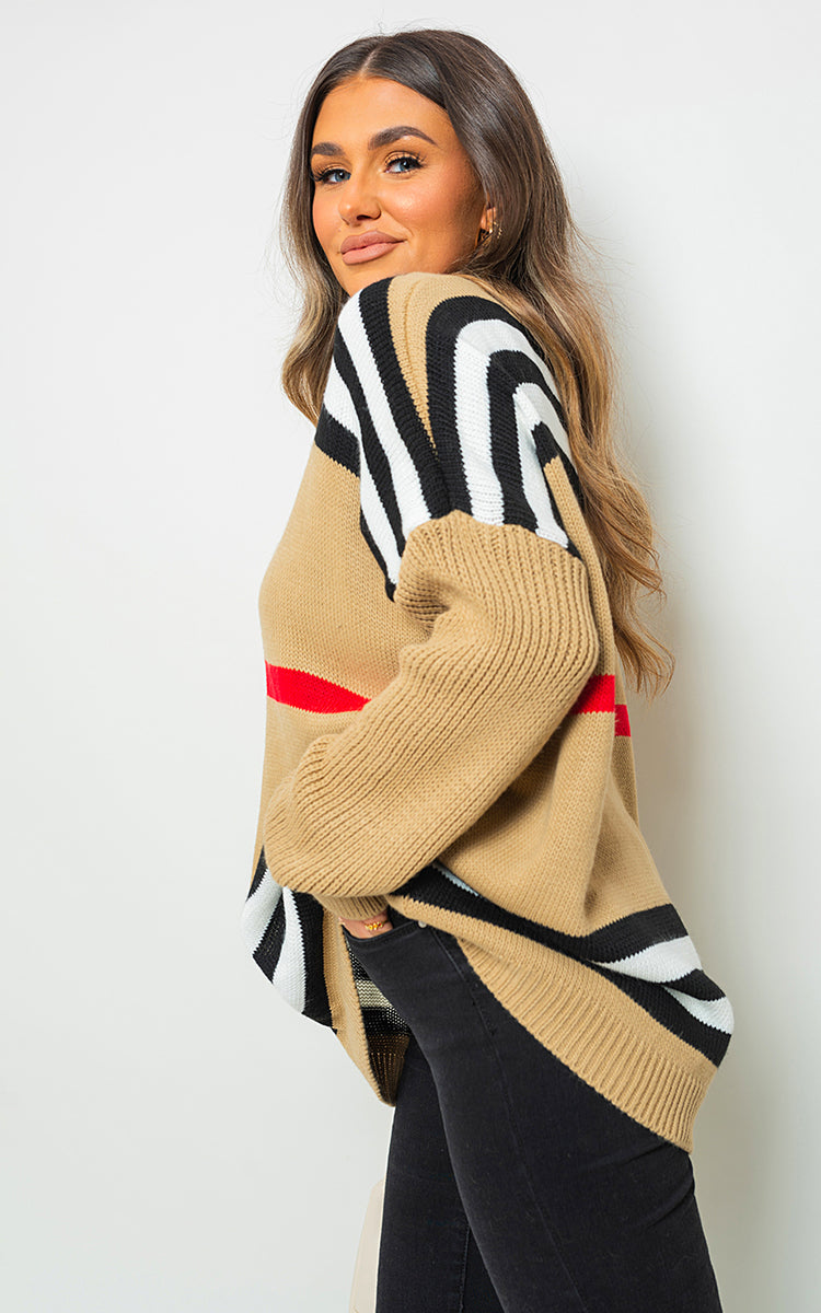 Oversized Striped Long Sleeve Knitted Jumper - Black River UK