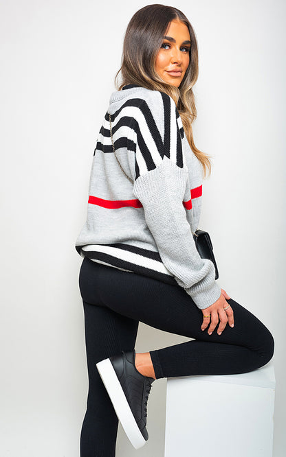 Oversized Striped Long Sleeve Knitted Jumper - Black River UK