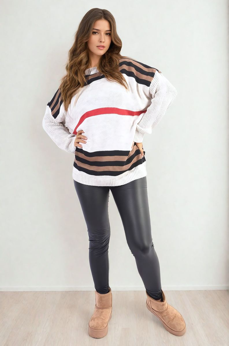 Oversized Striped Long Sleeve Knitted Jumper - Black River UK