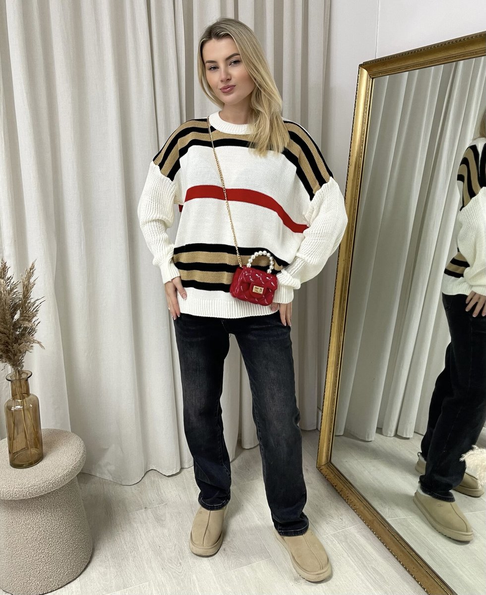 Oversized Striped Long Sleeve Knitted Jumper - Black River UK