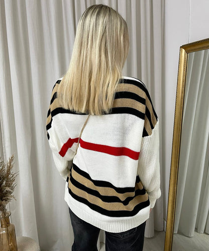 Oversized Striped Long Sleeve Knitted Jumper - Black River UK